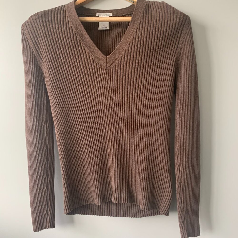 Old navy brown sweater size L 100% cotton v neck